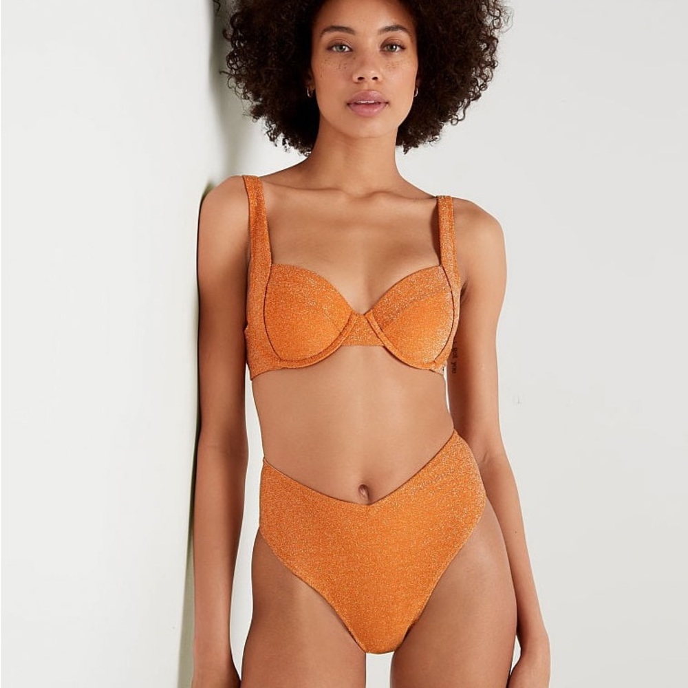 NWT: 2 Piece PINK by Victoria’s Secret orange shimmer bikini set | XL